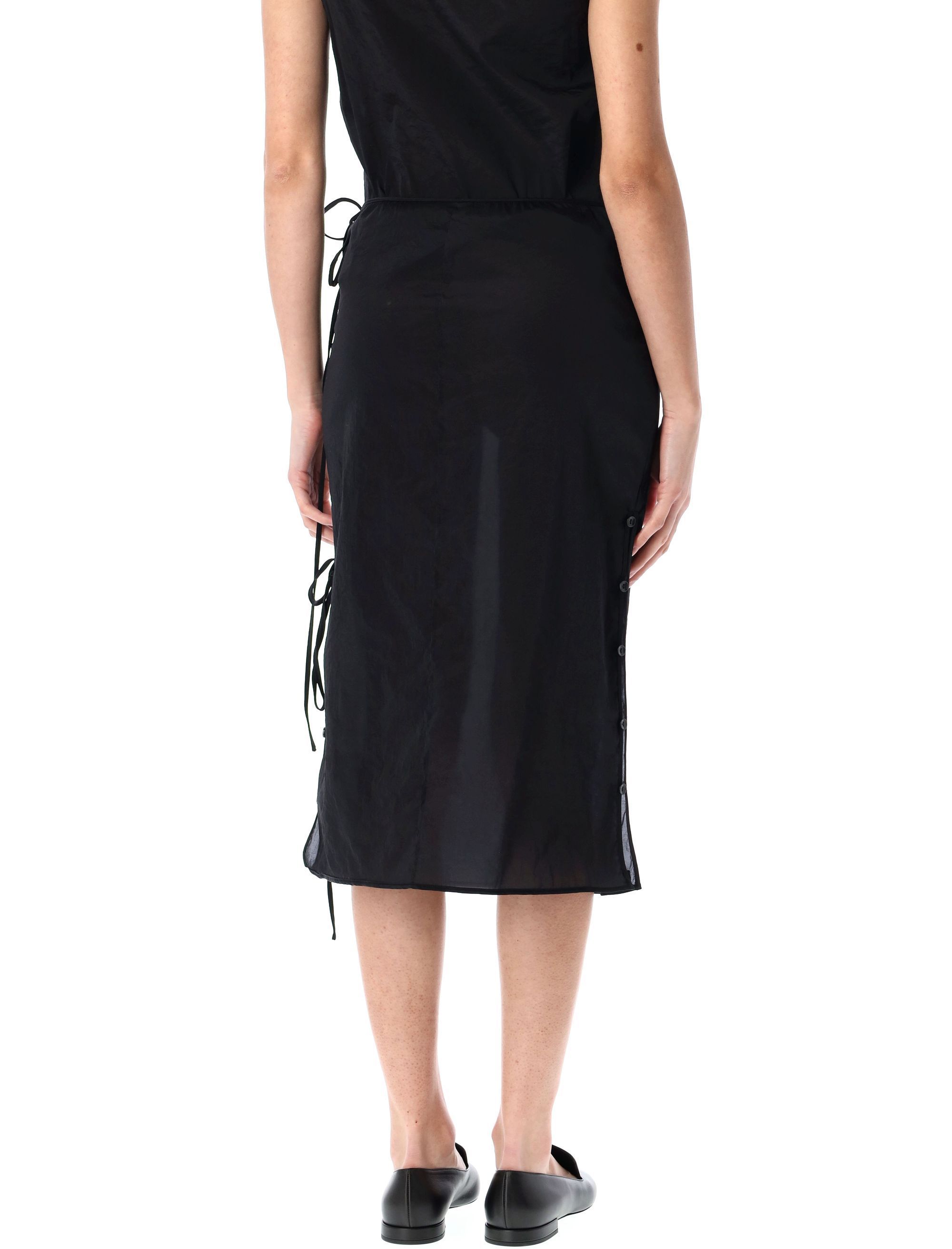 Low Classic See-throught Button Loop Midi Skirt In Black