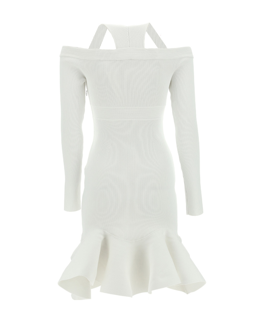 Alexander Mcqueen Ruffle Detailed Flared Mini Dress In White