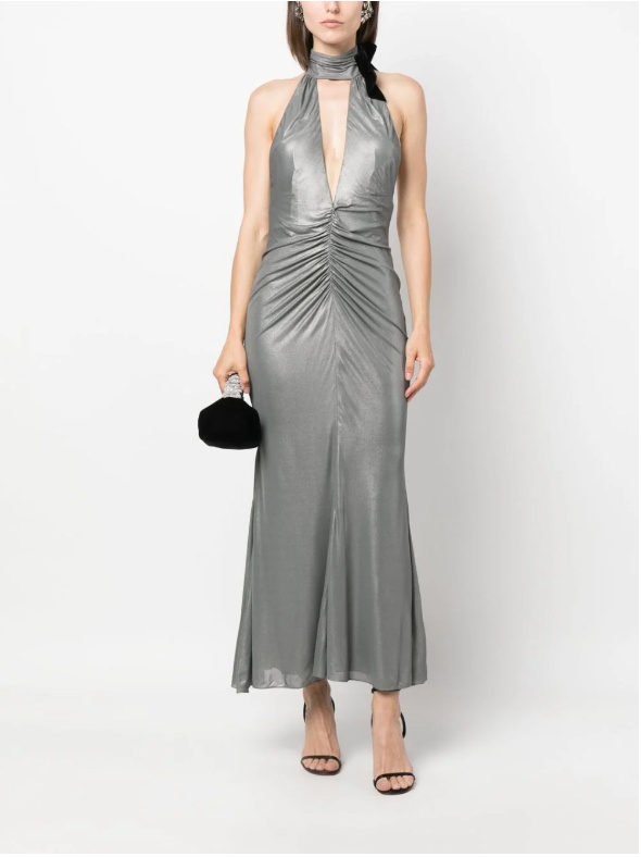 Alessandra Rich Halterneck Open-back Evening Dress In Gray