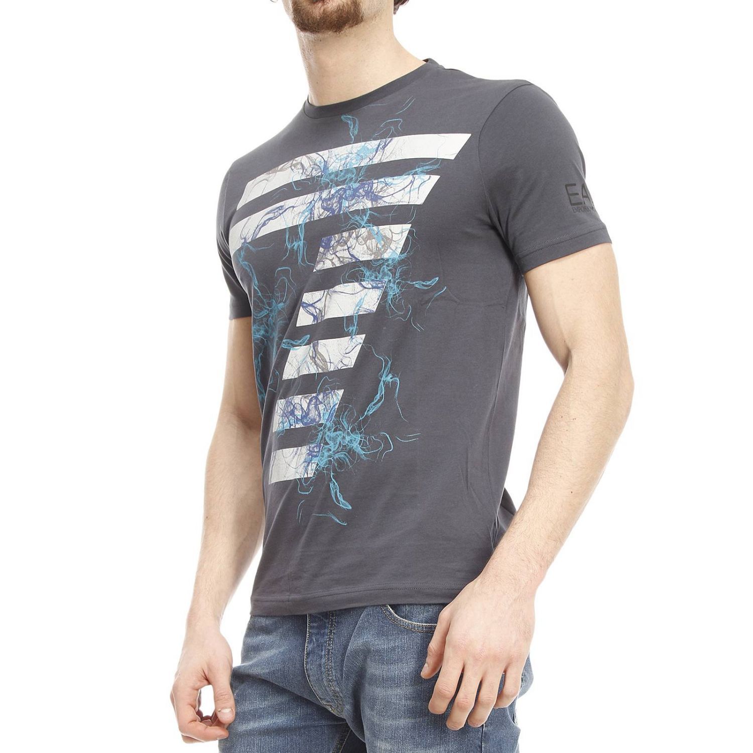 Ea7 Dark Gray Logo Round Collar T-shirt In Multicolor