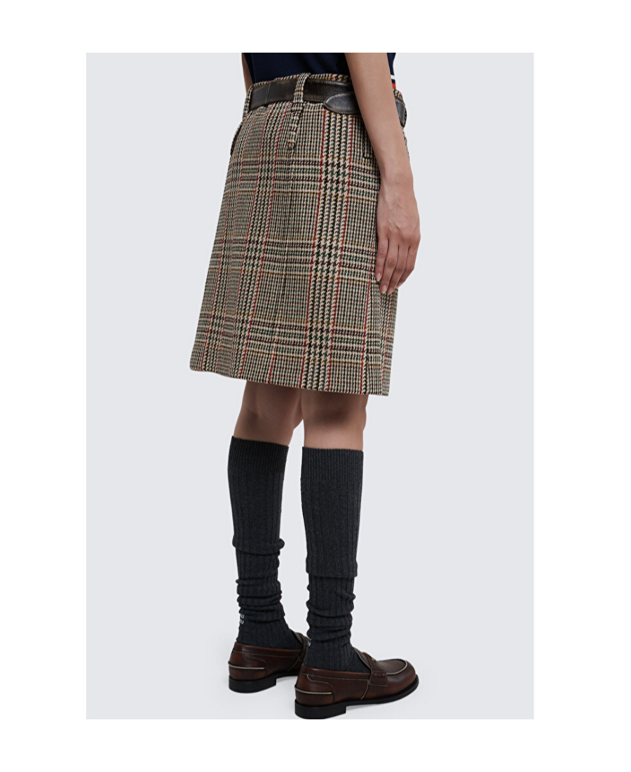 Miu Miu Checked-wool Mini Skirt In Nude