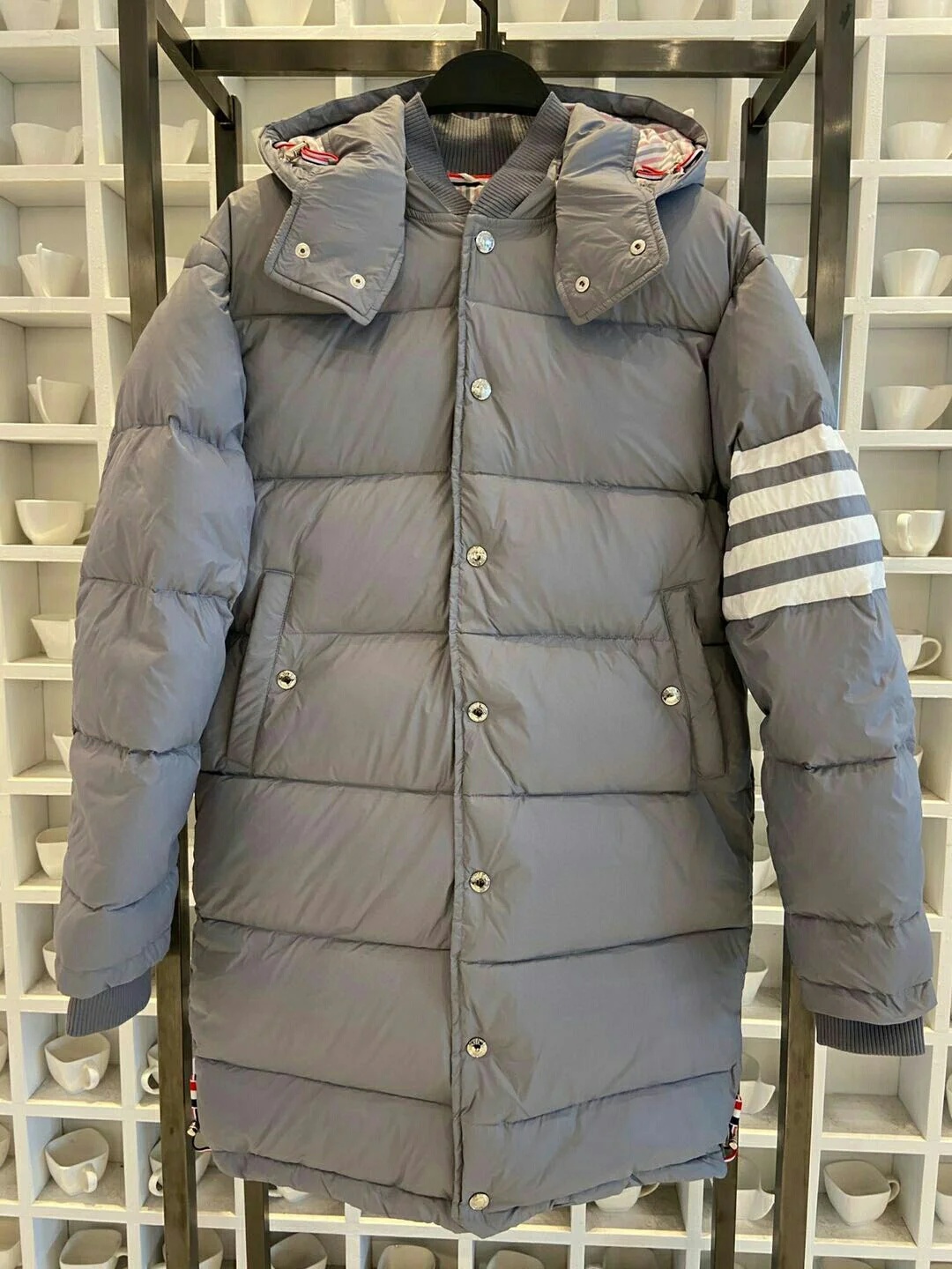 Thom Browne 4-bar Matte Nylon Coat In Gray