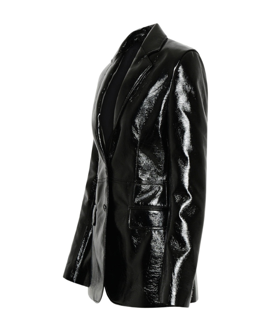 Msgm Faux-leather Single-breasted Blazer In Black