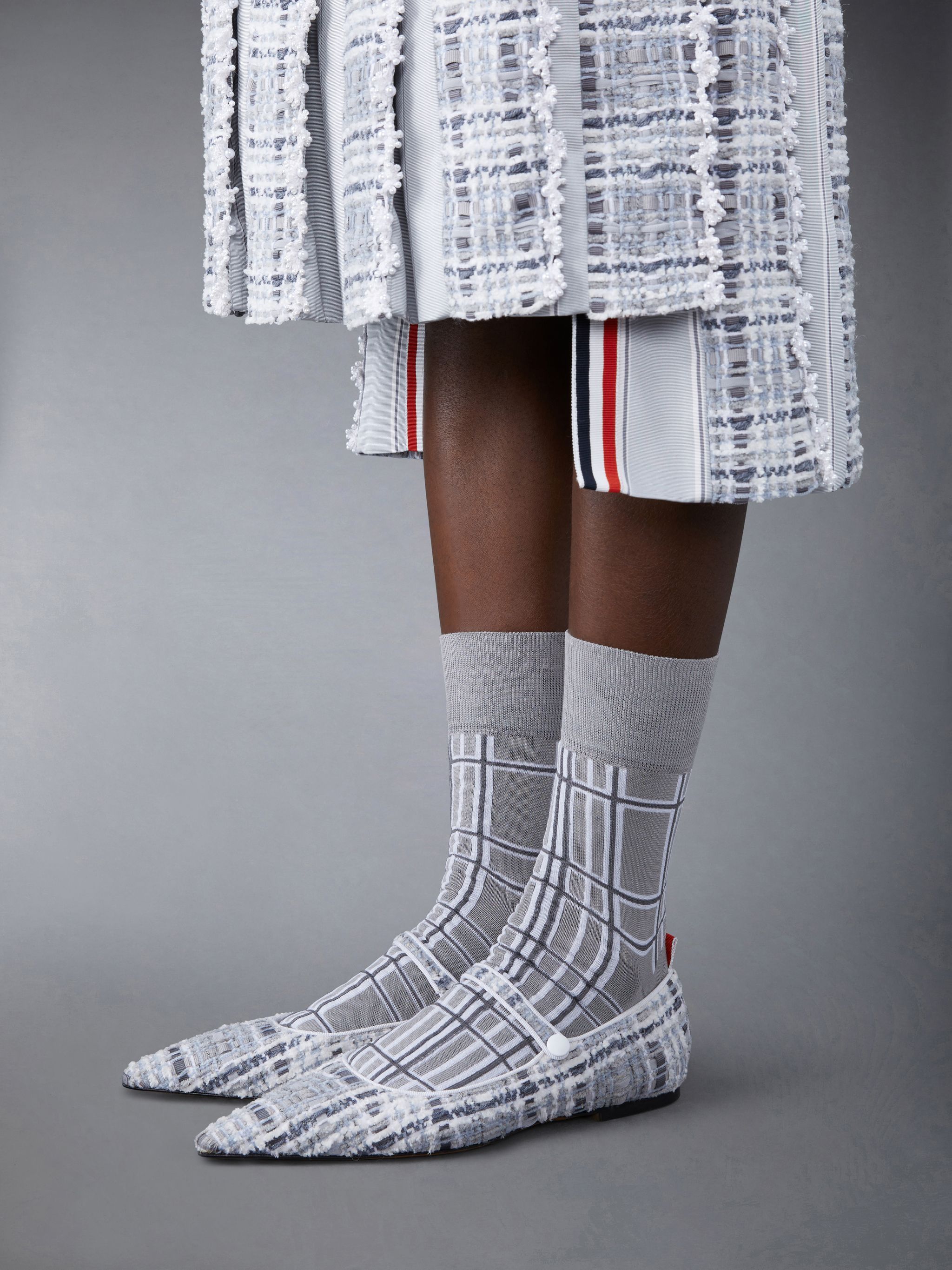Thom Browne Tweed Ballerina Shoes In Gray