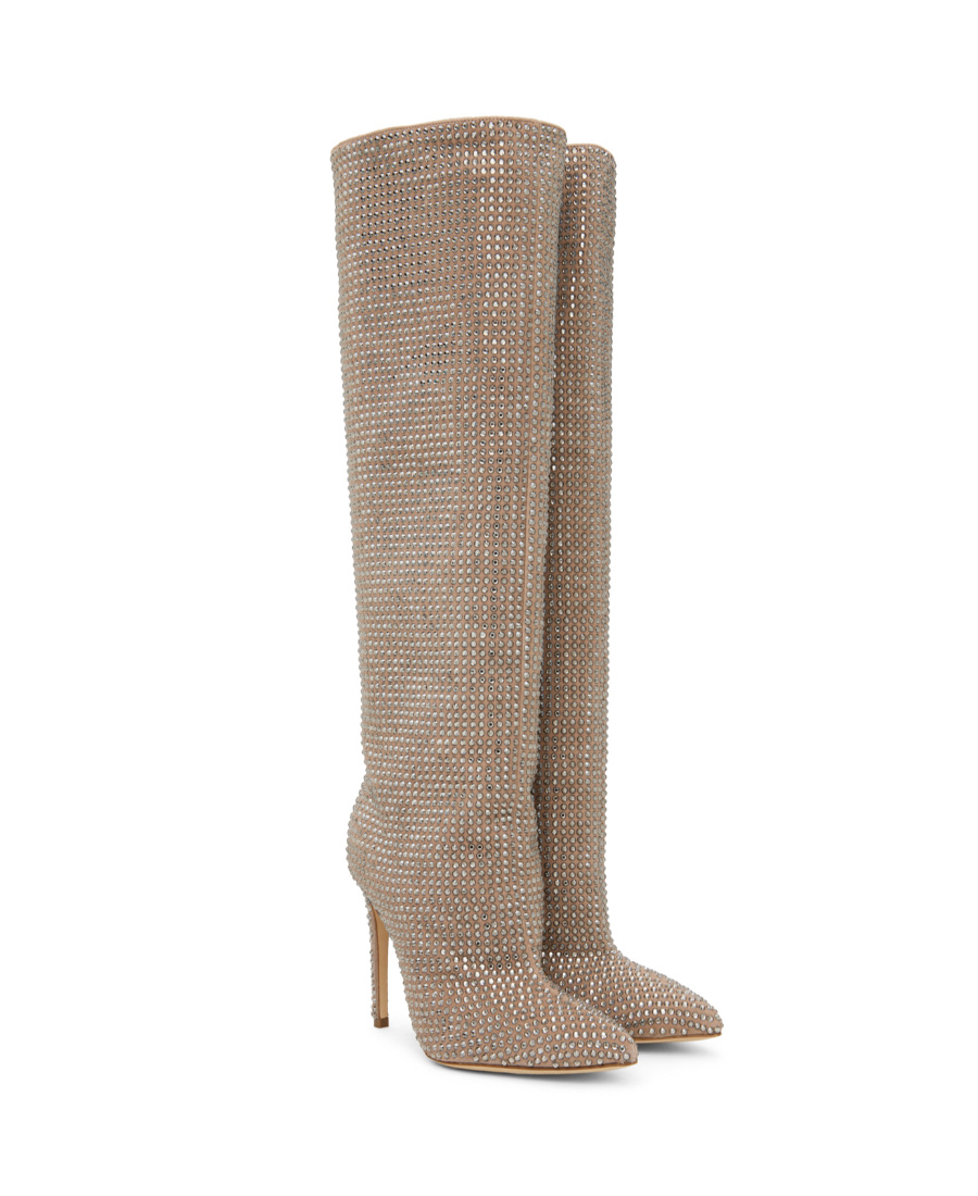 Paris Texas Ladies Powder Diamond Holly Stiletto Boots In Brown