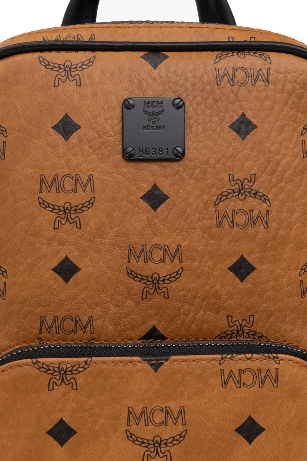 Mcm Printed Zipper Backpack In Brown