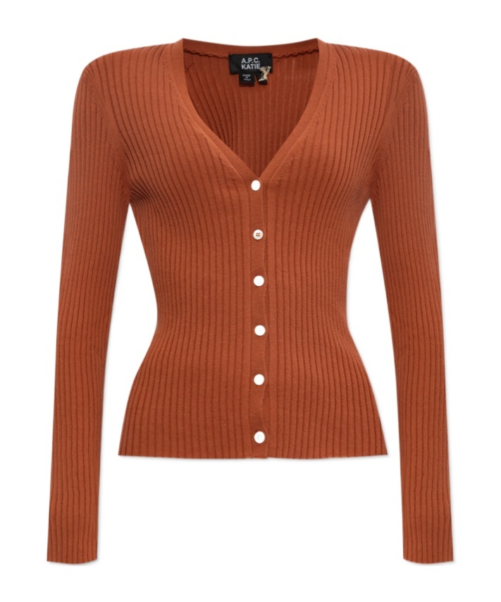 Apc V-neck Organic Cotton Cardigan In Brown