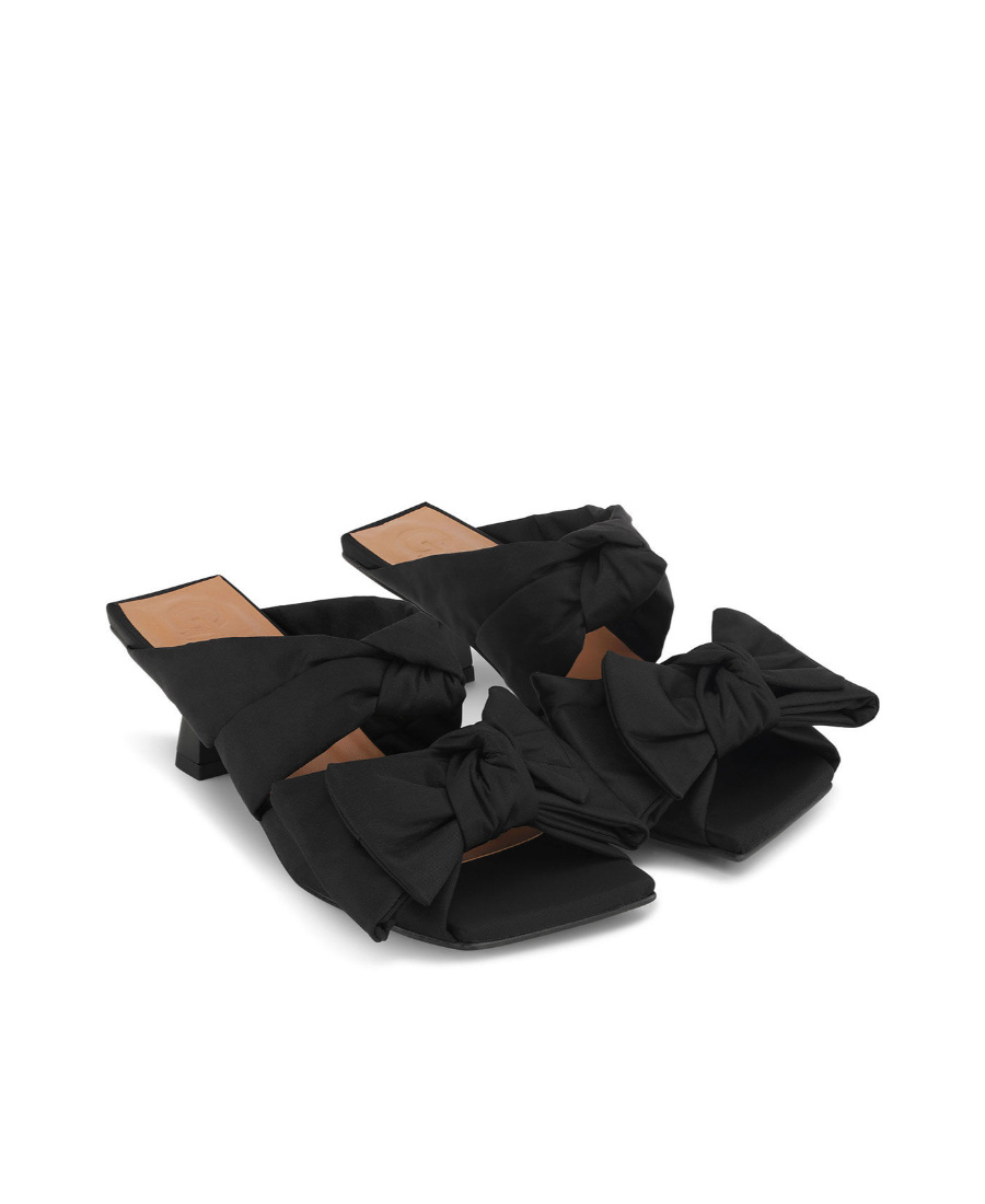 Ganni Black Heeled Mule With Bows In Black
