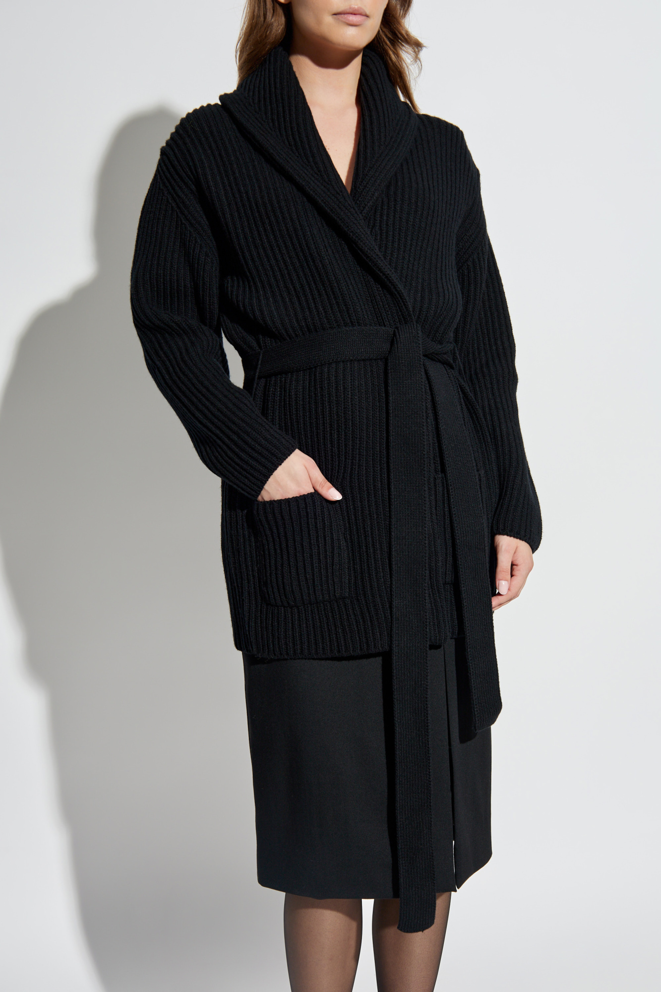 Dolce & Gabbana Ribbed-knit Belted Cardigan In Black