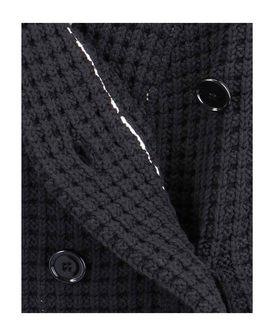 Shop Mm6 Maison Margiela Waffle-knit Double-breasted Cardigan In Black