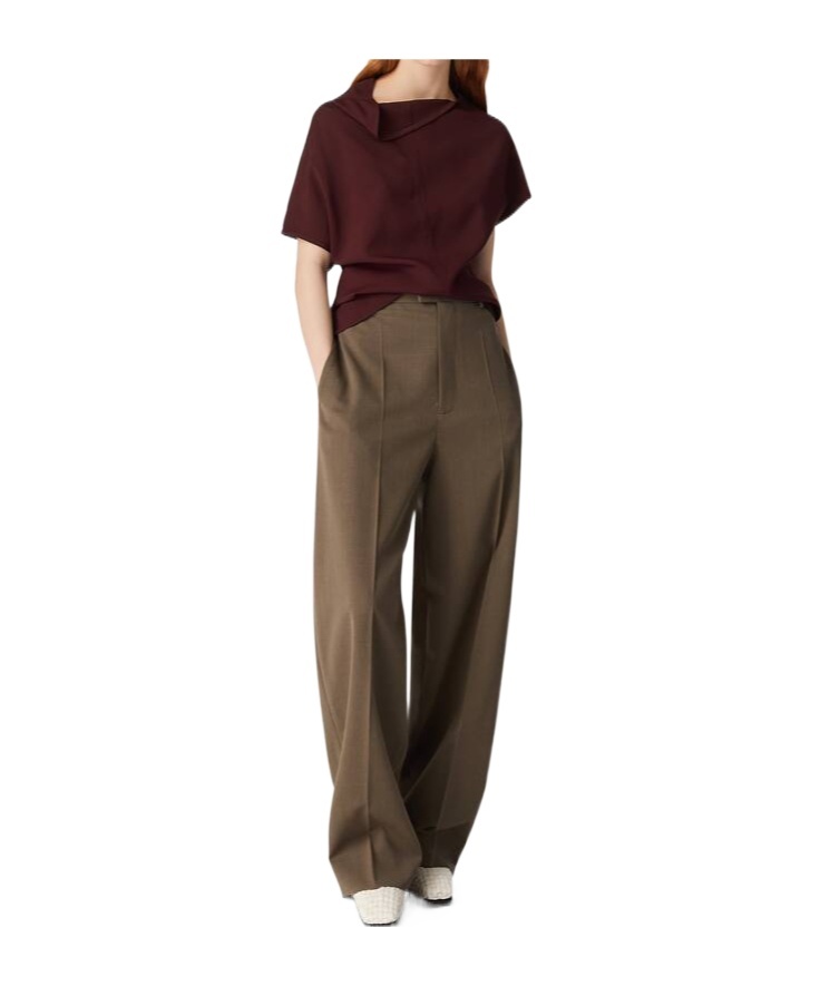 Bottega Veneta Wool Straight Trousers In Ebony/light Yellow Linen Mixed Color