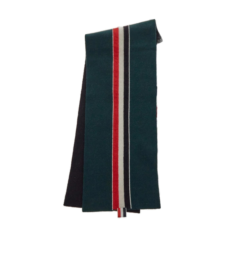 Thom Browne Tricolour Detail Knitted Scarf In Black