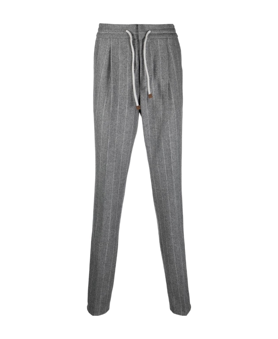 Brunello Cucinelli Stripe-pattern Straight Trousers In Gray