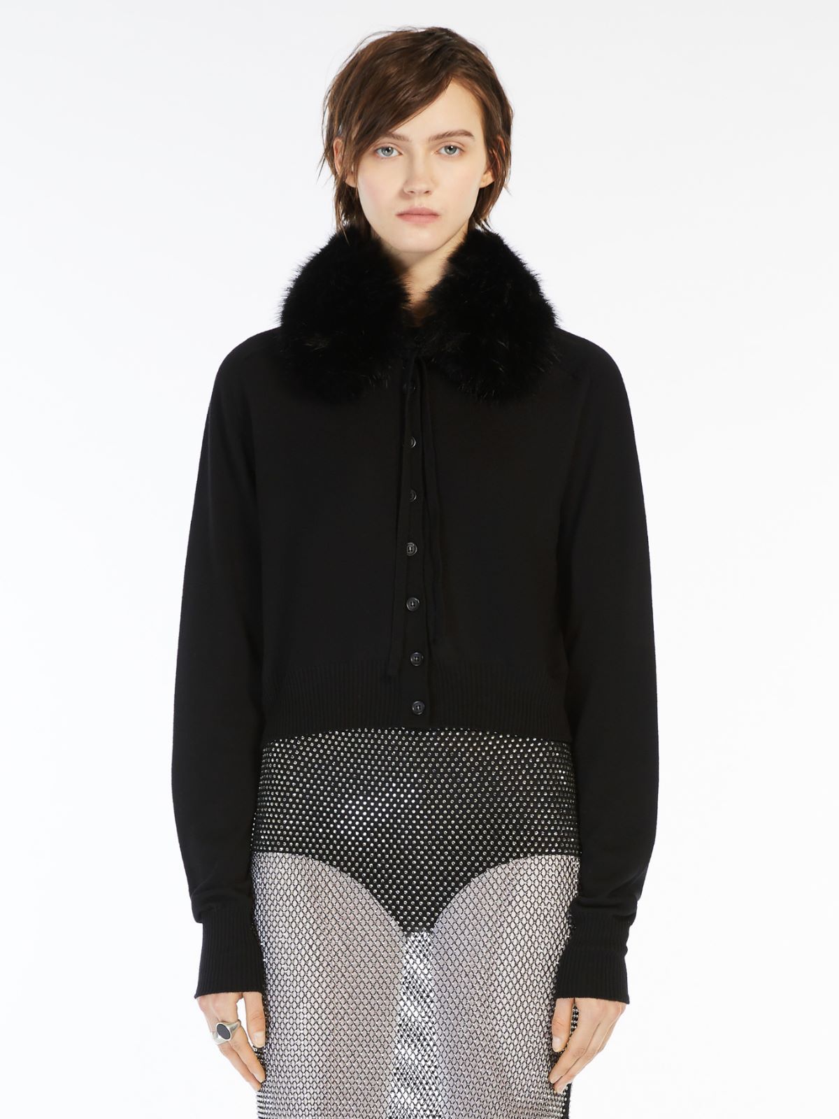 Sportmax Long-sleeved Cardigan With Detachable Collar In Black