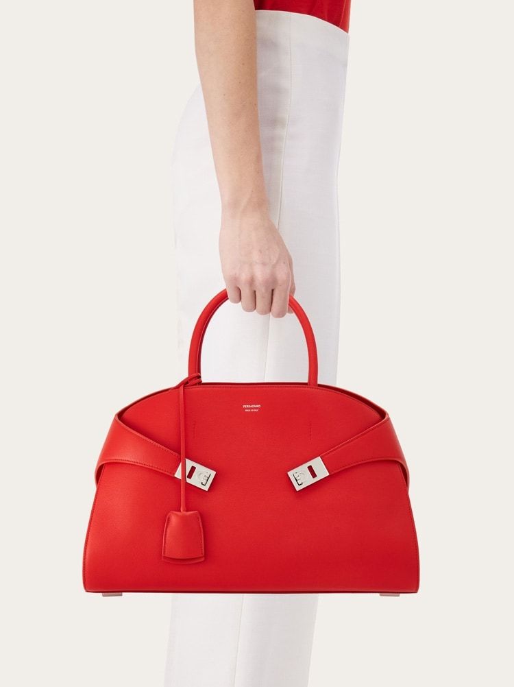 Ferragamo Hug Small Leather Top Handle Bag In Red