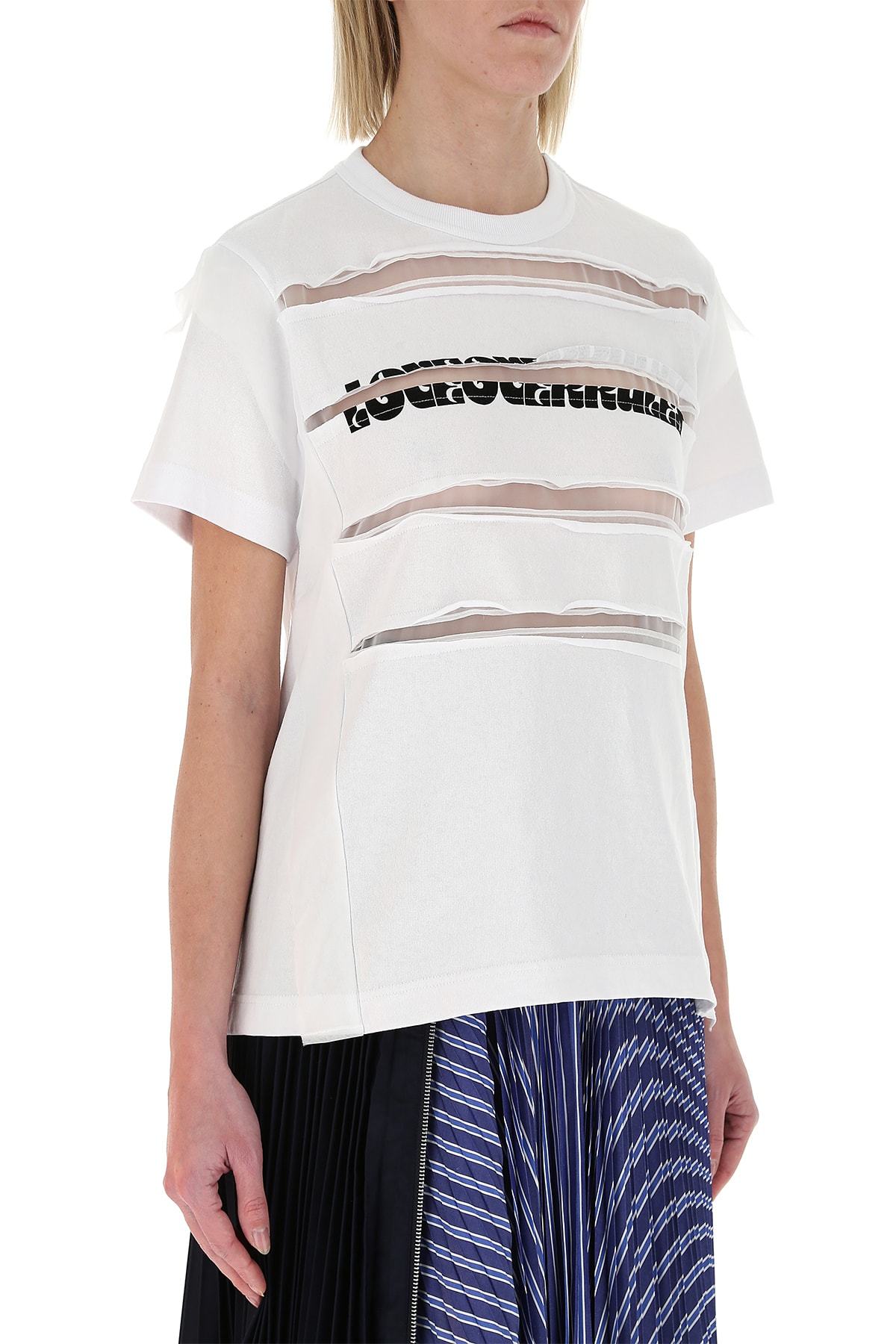 Shop Sacai Mesh-panel Cotton T-shirt In White