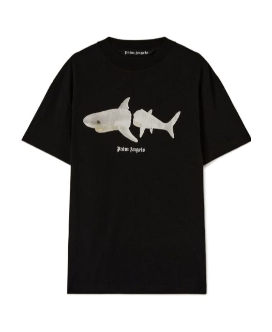 Palm Angels Shark-print Logo T-shirt In Black