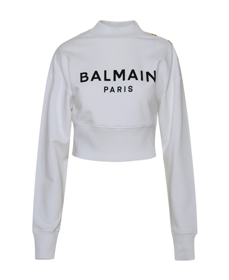 Balmain Women Logo Organic Cotton Cropped Sweatshirt In White