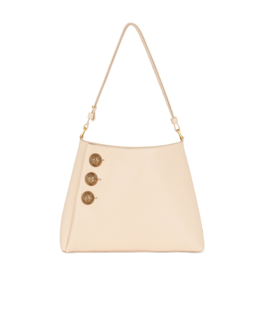 Shop Balmain Emblème Handbag In Grained Leather In Nude