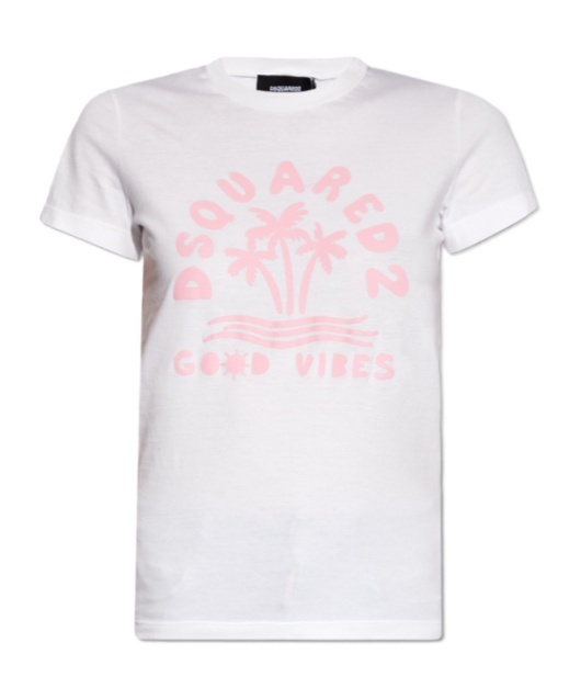 Dsquared2 Crew Neck Good Vibes Printed T-shirt In White