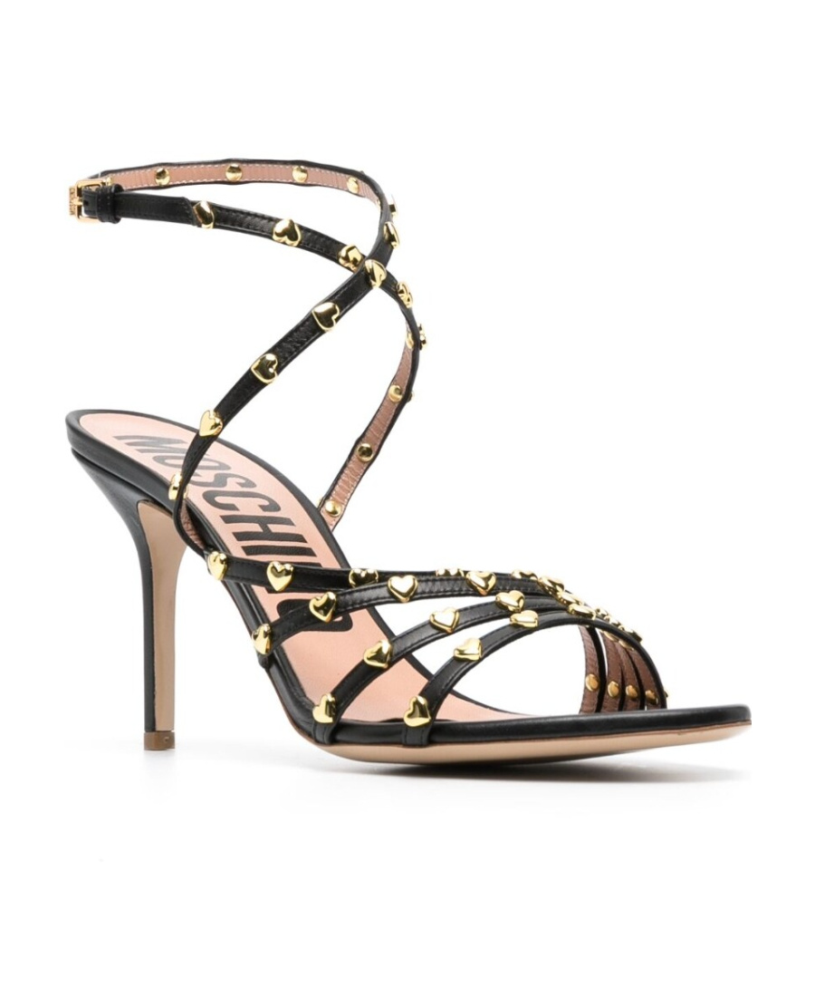 Moschino 90mm Stiletto Heel Leather Sandals In Black