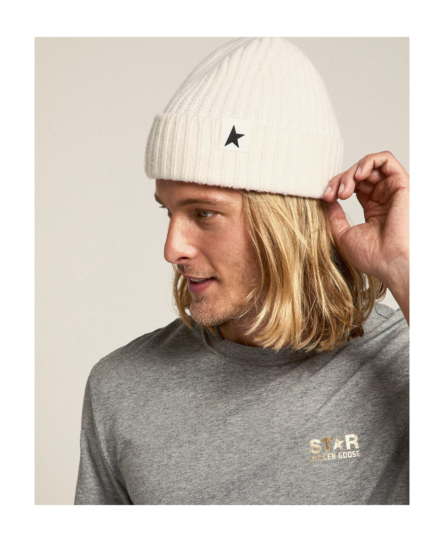 Golden Goose Logo-patch Wool Beanie In Nude