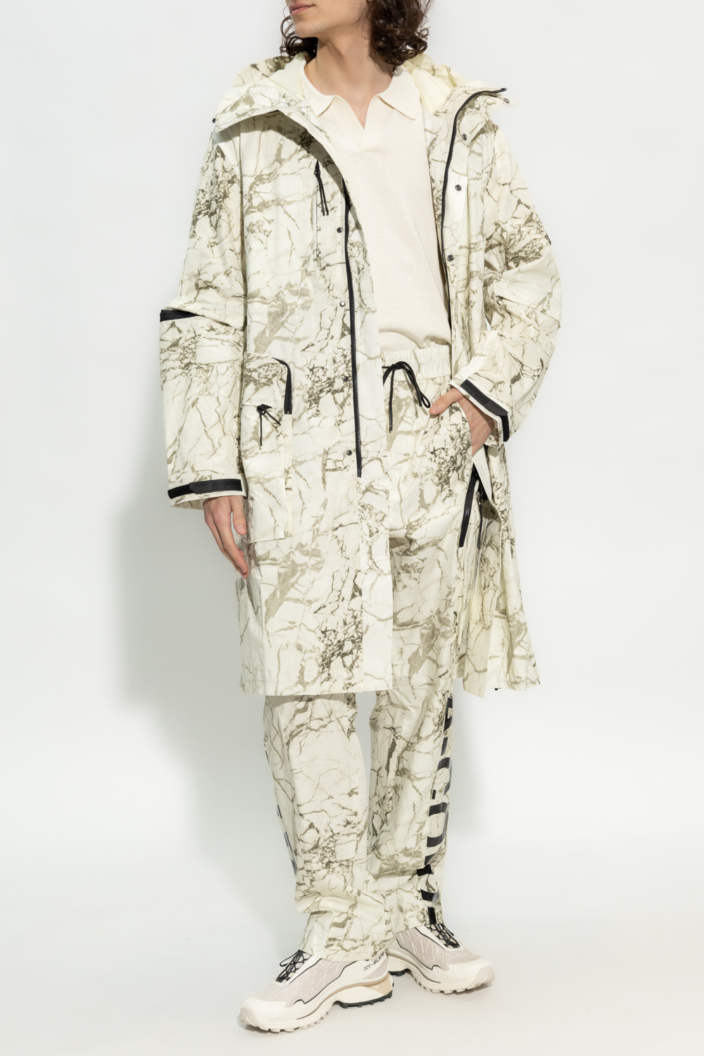 A-cold-wall* Marbled-print Hooded Parka Coat In White