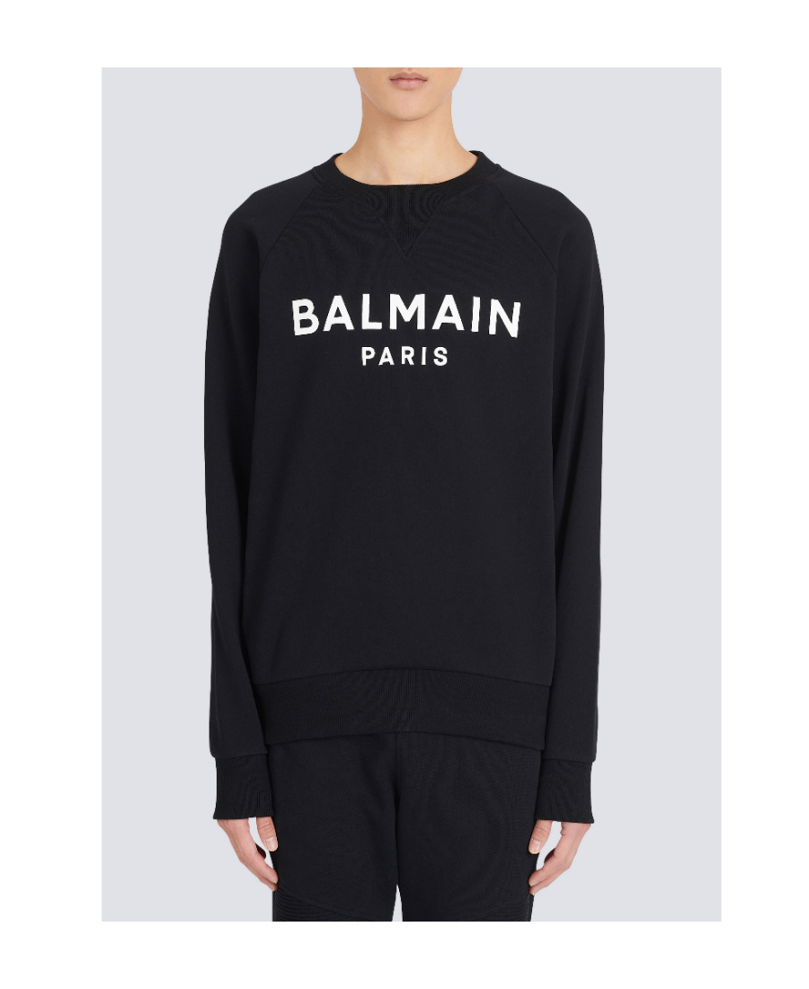 Balmain Logo Printed Cotton Sweatshirt In Black