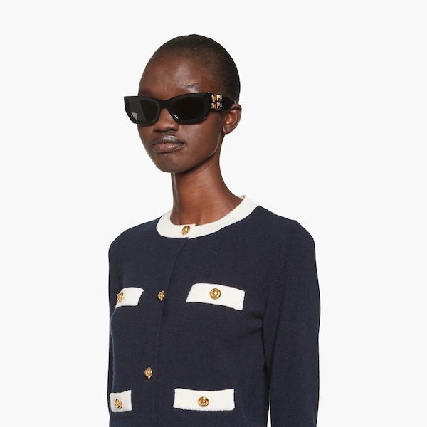 Miu Miu Two-tone Cashmere Cardigan In Blue