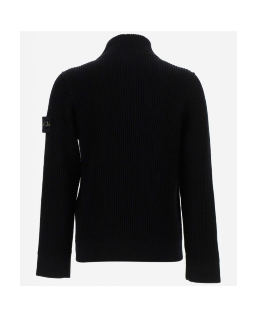 Stone Island Rib Knitted Zipper Cardigan In Black