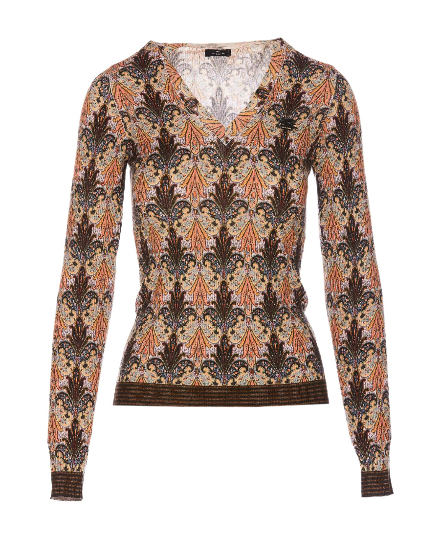 Etro Printed Wool Jumper In Brown