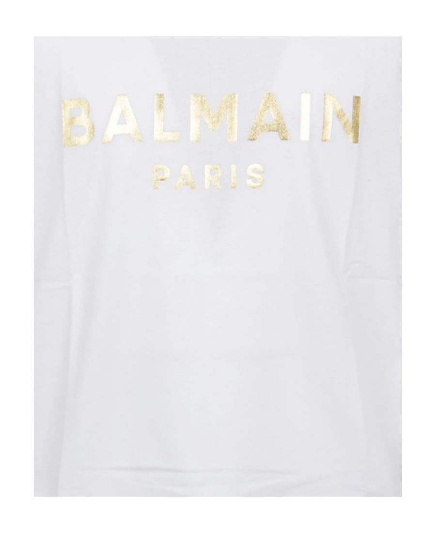 Balmain Cotton T-shirt With Laminated Logo Print In White