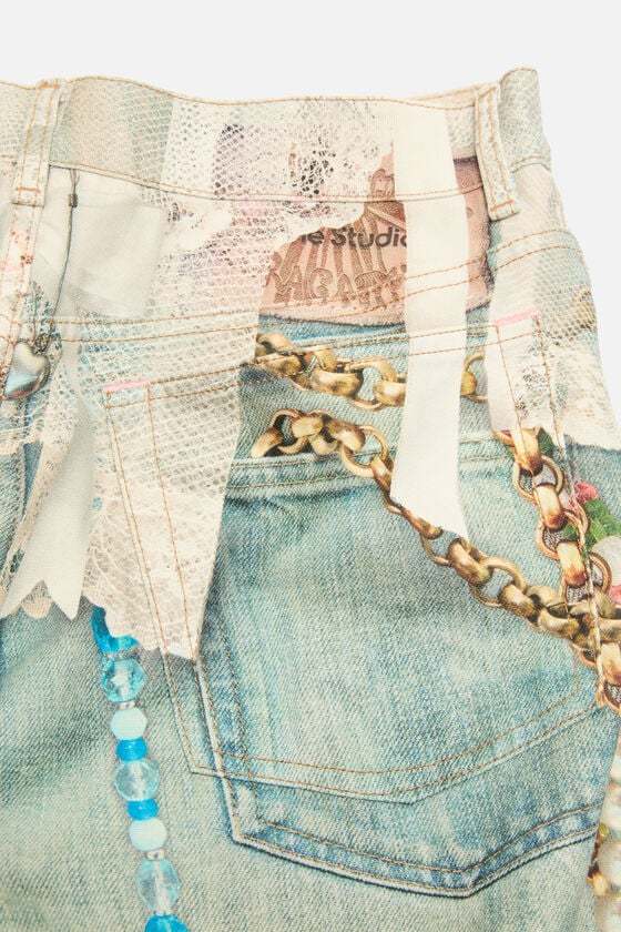 Acne Studios Womens White Green Graphic-print Wide-leg Denim Jeans In Blue