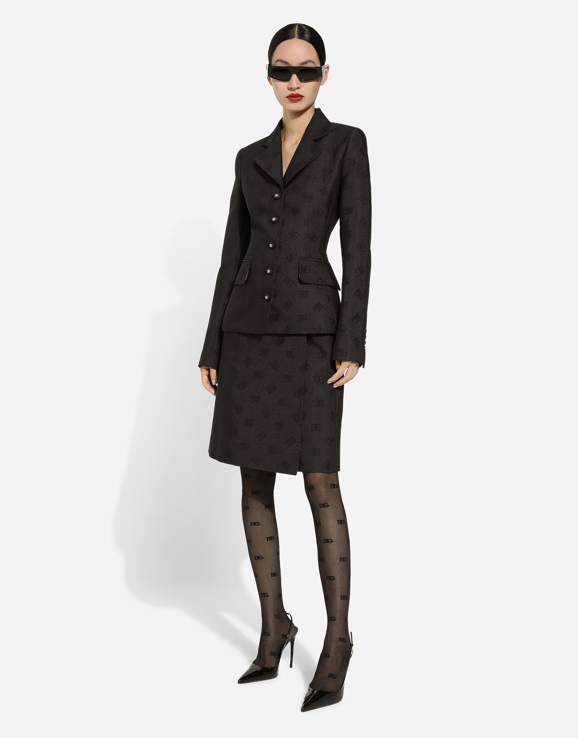 Dolce & Gabbana Quilted Jacquard Midi Skirt With Dg Logo In Black