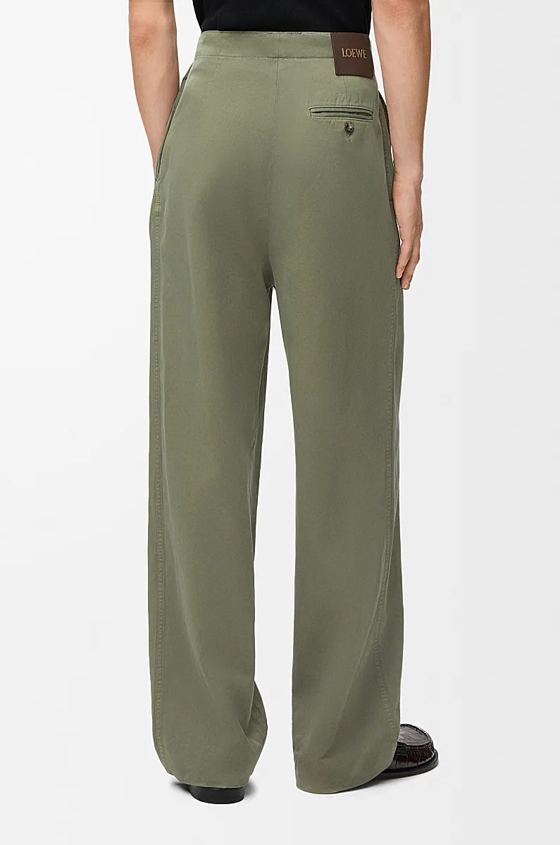 Loewe Elastic-waist Belted Trousers In Green