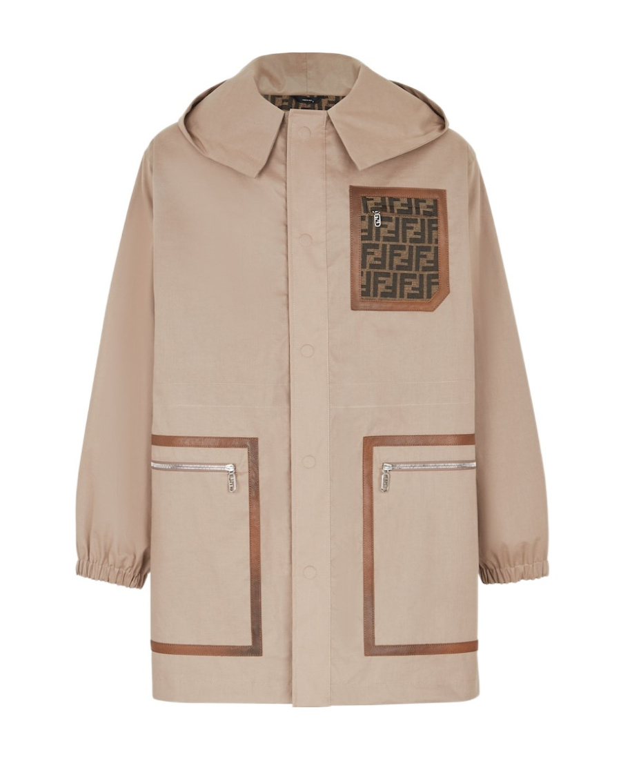 Fendi Logo Detailed Hooded Parka Jacket In Nude