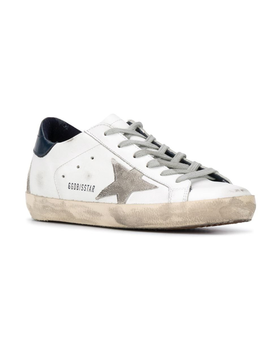 GOLDEN GOOSE MENS SUPER-STAR SNEAKERS WITH SUEDE STAR AND BLUE HEEL TAB