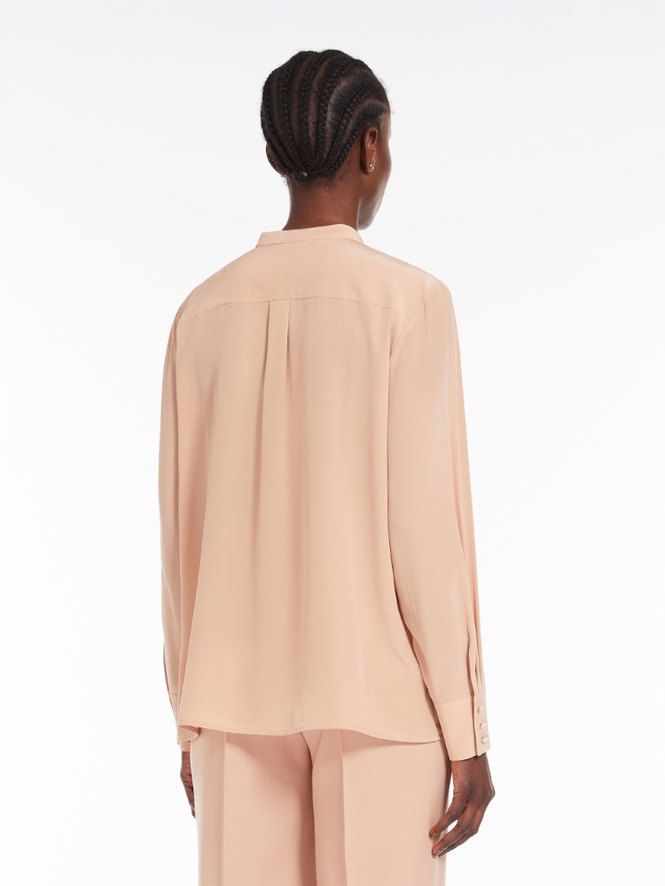 Max Mara Ribbed Crepe Chine Blouse In Nude