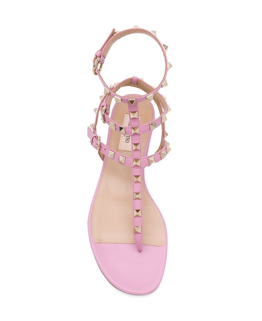 Valentino Rockstud Flat-soled Sandals In Pink