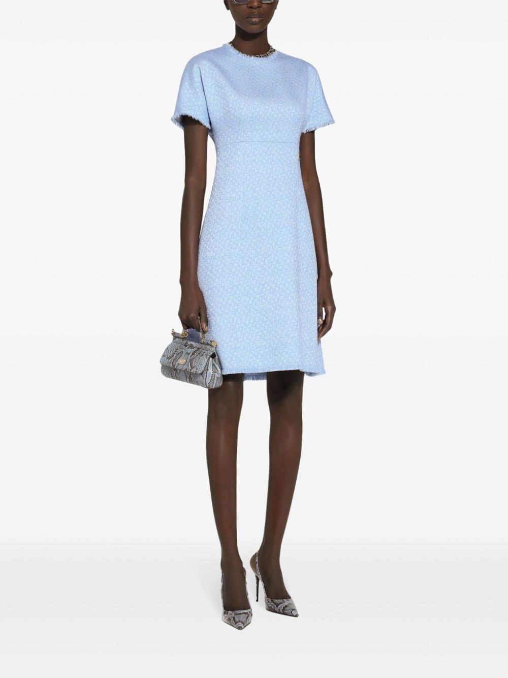 Dolce & Gabbana Raschel Tweed Midi Dress With Dg Logo In Blue