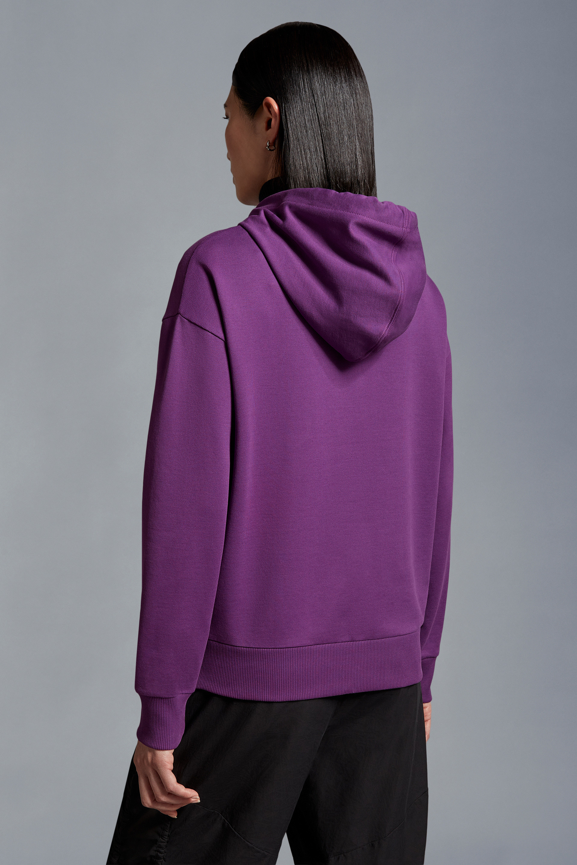 Moncler Logo-embroidered Cotton Hoodie In Purple