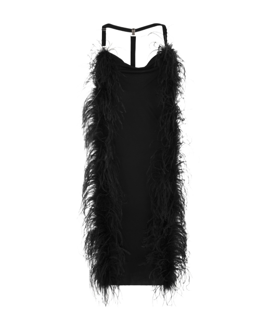 Sportmax Feather-trim Midi Dress In Black