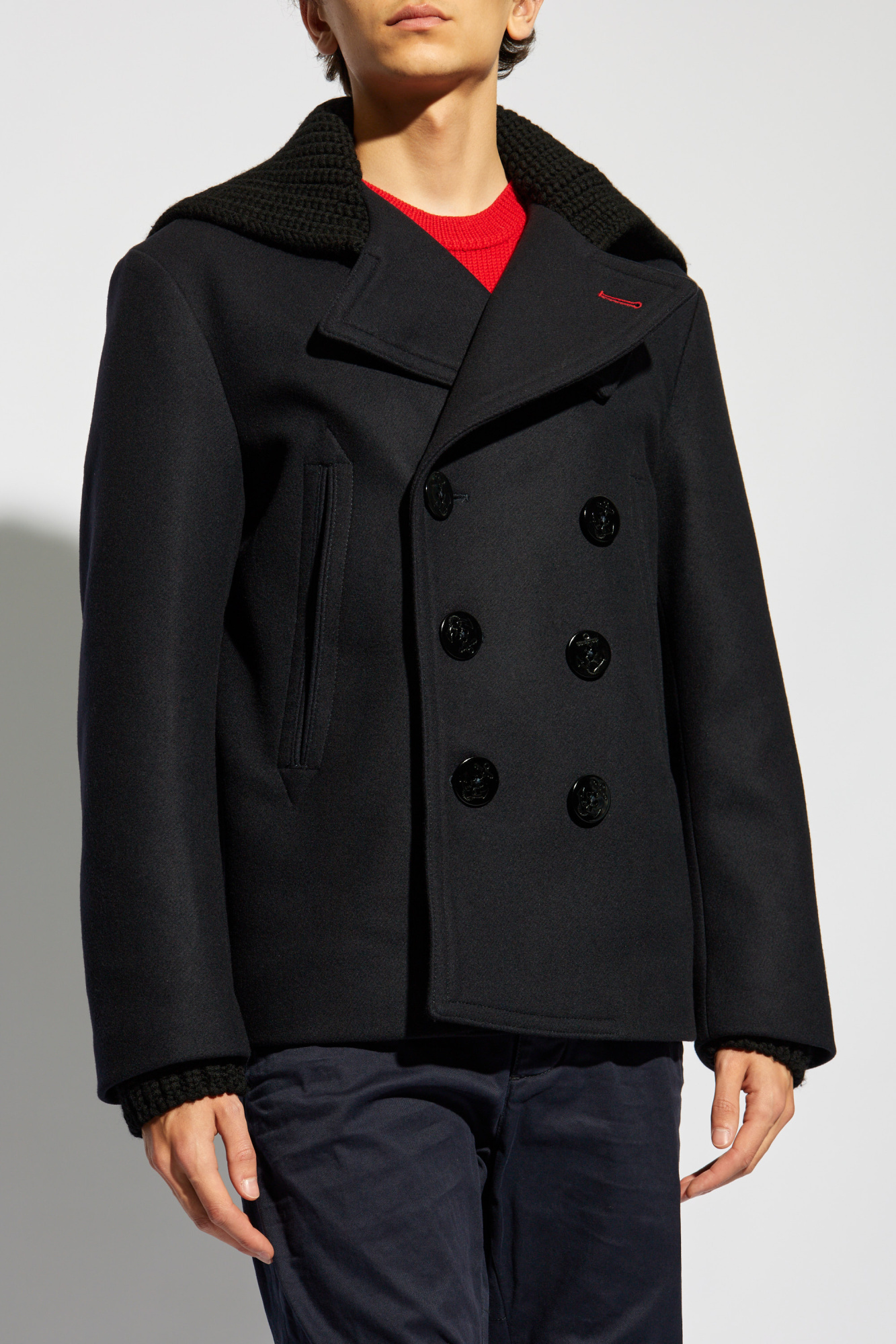 Dsquared2 Knit-panel Double-breasted Jacket In Black