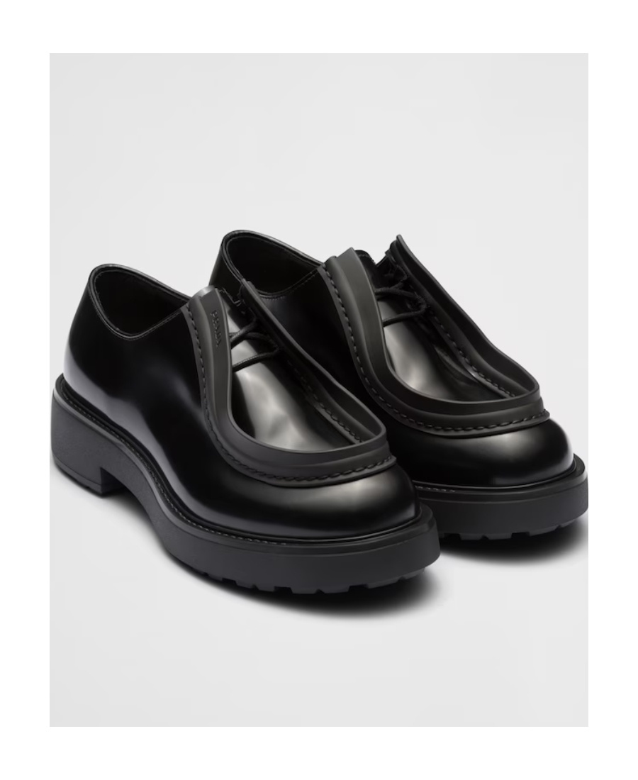 Shop Prada Opaque Brushed Leather Lace-up Shoes In Black