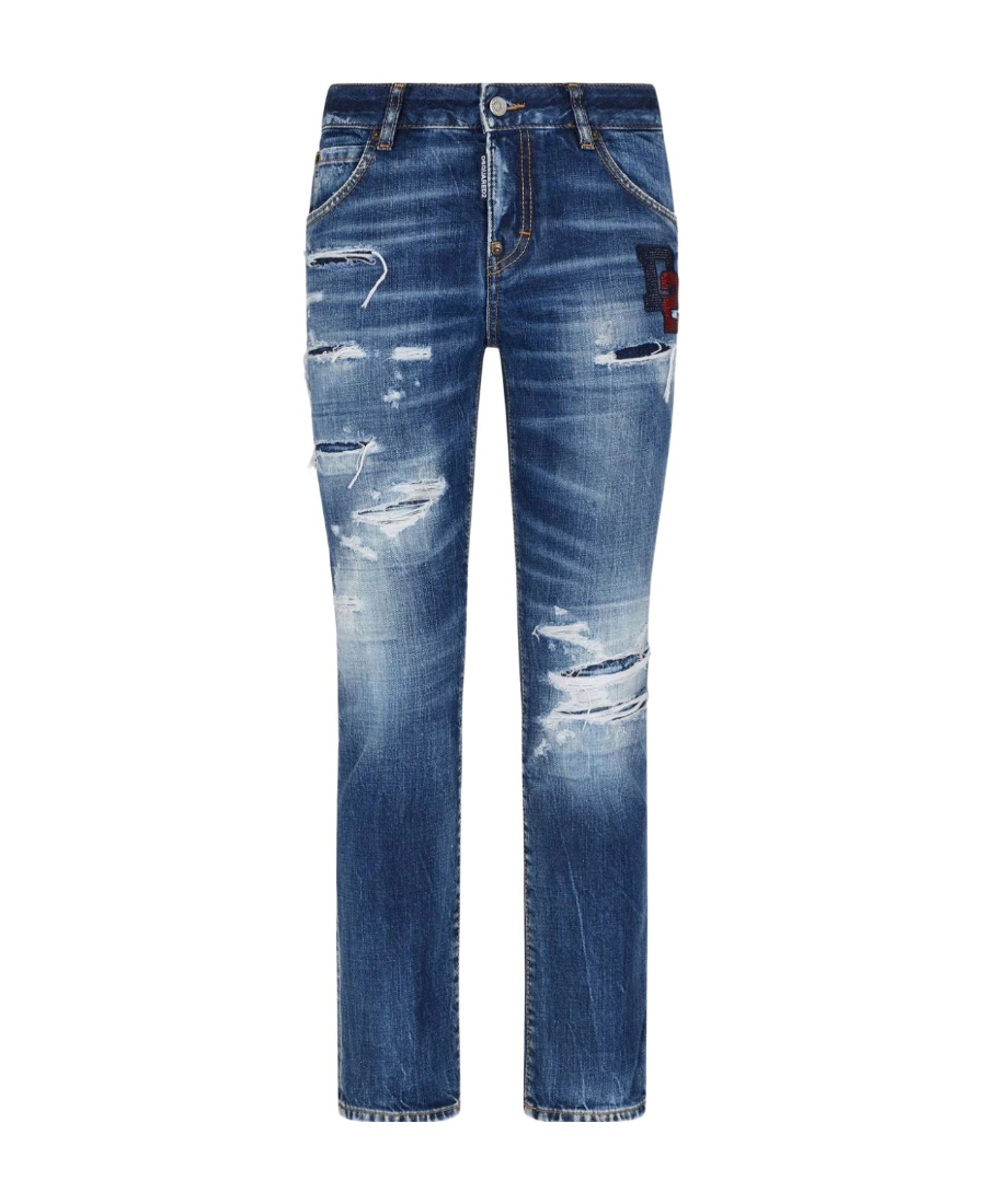 Dsquared2 Boston Logo-patch Cropped Jeans In Blue