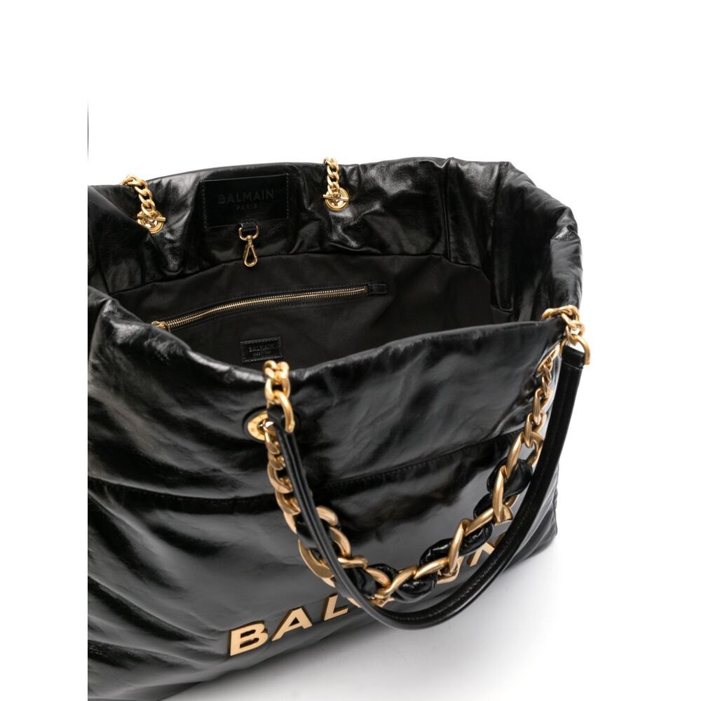 Balmain 1945 Soft Leather Tote Bag In Black