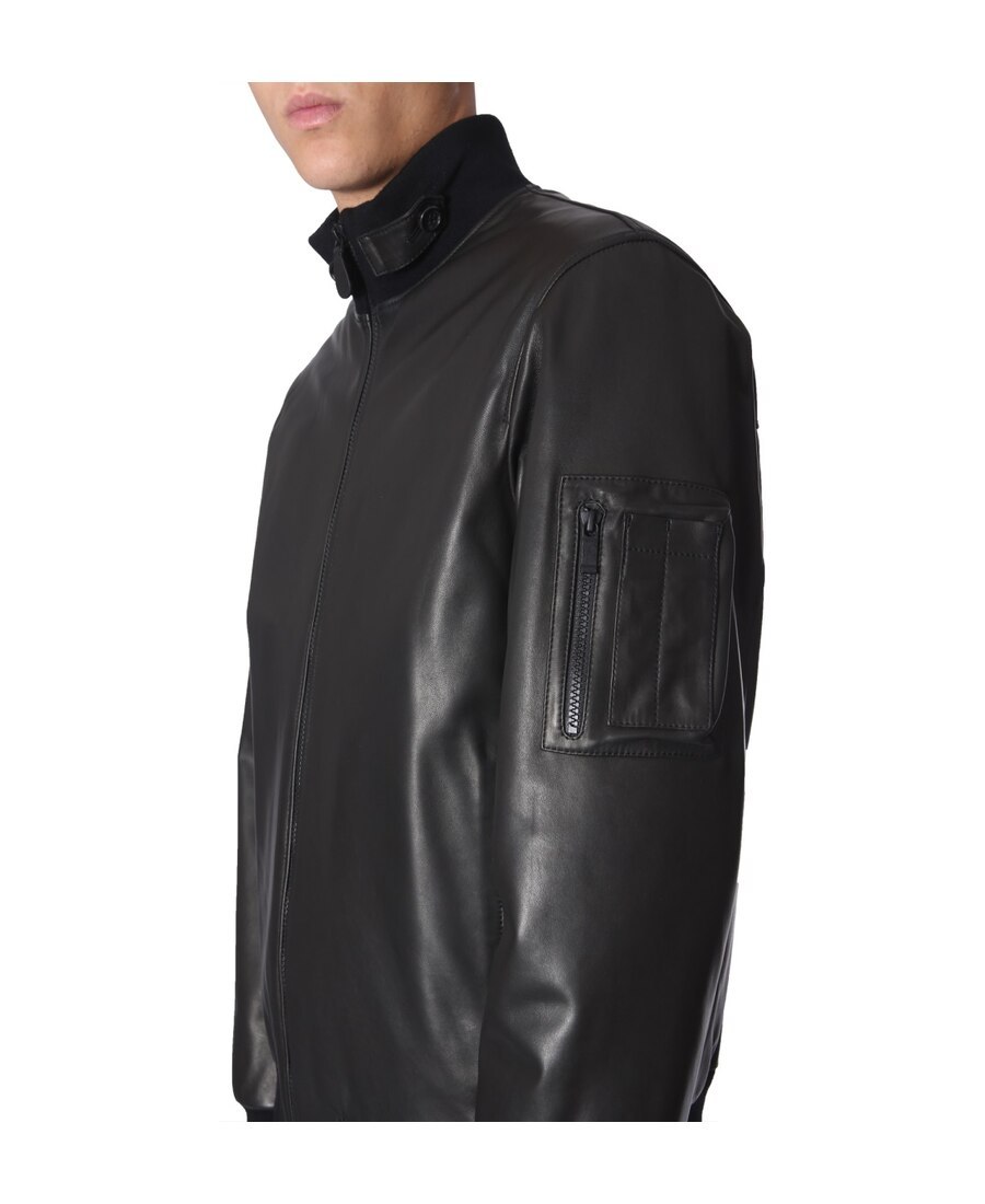 Shop Zegna Pilot Leather Jacket In Black