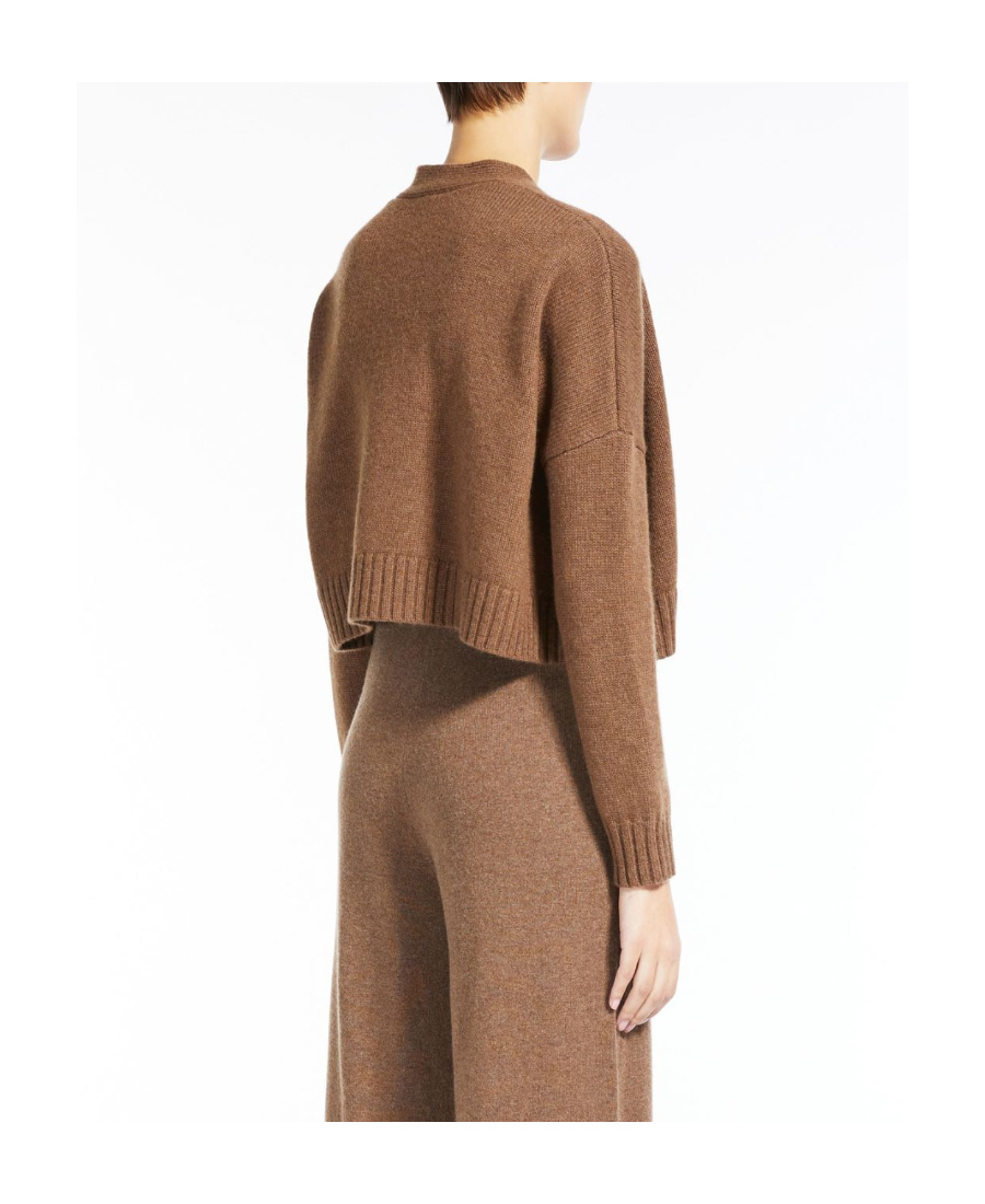 Shop Max Mara Short Cardigan Of Wool And Cashmere In Brown