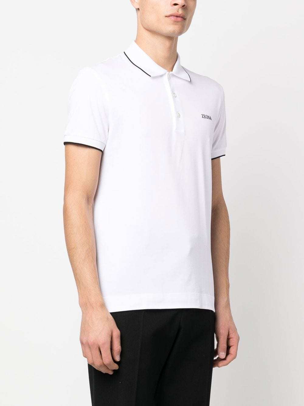 Shop Zegna Embroidered-logo Polo Collar In White