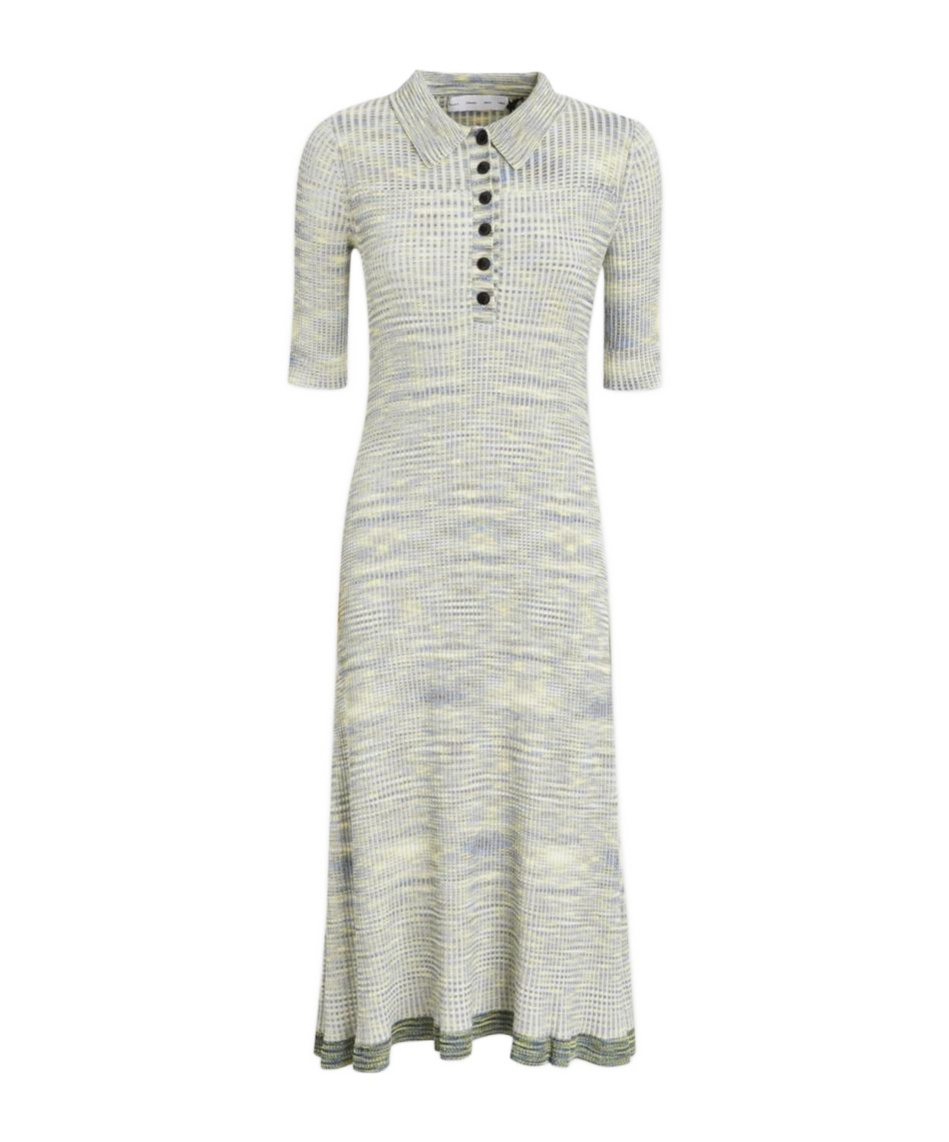 Proenza Schouler Ribbed Texture Midi Length Short Sleeves Dress In White